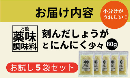 万能 薬味 調味料 「刻んだしょうがとにんにく少々 80g 」（5袋）A080-039 薬味 