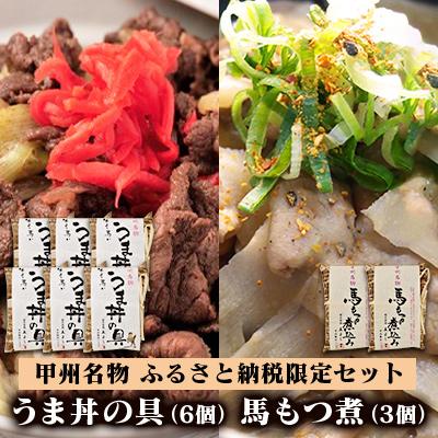ふるさと納税 富士川町 割烹立よし　牛より馬い「うま丼の具」&amp;「馬もつ煮」よくばりセット