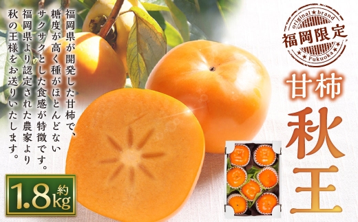 福岡限定オリジナルブランド甘柿 秋王 優品 約1.8kg（5～7玉入） 【2026年10月上旬～11月上旬まで順次発送予定】 柿 糖度 食感 認定 橙赤色 かき カキ 国産 福岡県産 くだもの 果物 フルーツ