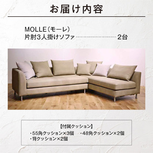 460197001 blocco MOLLE（モーレ）3人掛け片肘×2［55角クッション×3+48角クッション×3+背クッション×2個付き］