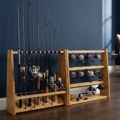 ふるさと納税 横手市 ロッドスタンド両面19本掛け+リールスタンド両面Lサイズ /本体:ライトブラウン　フェルト:ブラック |  | 01