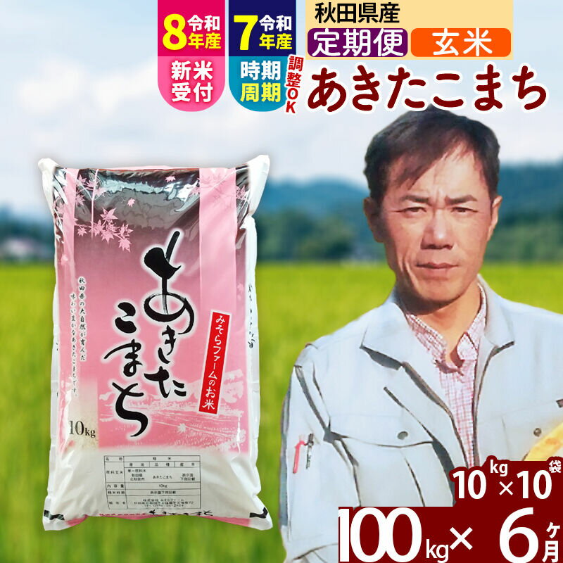 【ふるさと納税】※令和7年産／R8産新米予約※ 《定期便6ヶ月》秋田県産 あきたこまち 100kg【玄米】(10kg袋) 2025年産 2026年産 令和8年産 お届け周期調整可能 隔月に調整OK お米 みそらファーム [みそらファーム 秋田 お米]