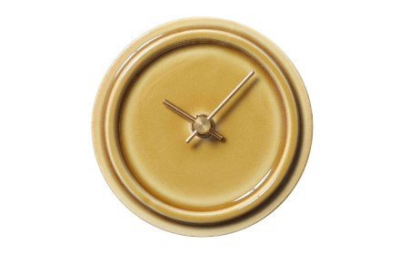 タイルと木のシンプルな手作り時計 TILE WOOD CLOCK 壁掛け・置き時計 『イエロー』【杉浦製陶】 インテリア 雑貨 おしゃれ [TAO020]