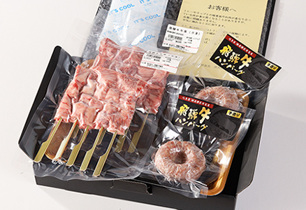 【父の日までにお届け（6月17日～19日発送）】飛騨牛串焼き・飛騨牛ハンバーグセット（牛串 10本・ハンバーグ 100g×2個）【22-33f】