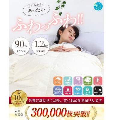 
羽毛布団シングル掛け布団日本製ダウン90%1.2kg立体スクエアキルト8か所ループ付き【1127741】
