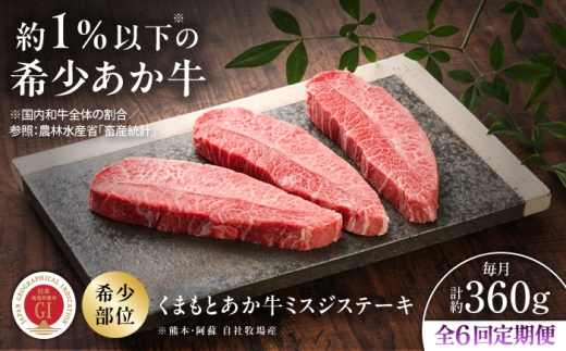 【全6回定期便】【GI認証】くまもとあか牛ミスジステーキ 約120g×3枚 /  菊陽 菊陽町 熊本県 熊本 あか牛 腕 希少部位 ミスジ みすじ ステーキ すてーき 定期便  BBQ バーベキュー キャンプ アウトドア  あか牛 赤牛 あかうし ギフト 贈り物 贈答 焼肉 やきにく 焼き肉 お祝い 九州 国産  GI【有限会社 三協畜産】[BHAS082]