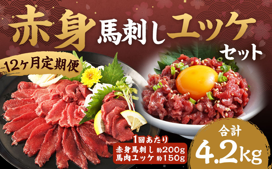 【12ヶ月定期便】赤身馬刺し・馬肉さくらユッケ セット 計約4200g 1回あたり約350g（約200g＋約150g）