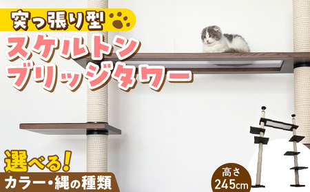 スケルトンブリッジタワーBLB-P1200（高さ245cm） _ キャットタワー スケルトン ブリッジタワー 突っ張り型 爪とぎ 猫 猫用 透明 クリアボウル 家具調仕上げ インテリア 重厚感 高級感 運動不足 ストレス 解消 安心 安全 耐久性 組立式 受注生産 日本製 国産 ペット用品 お取り寄せ 福岡県 久留米市 送料無料 _Qx092-02