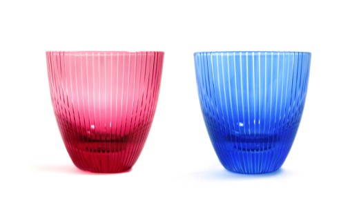 浅草切子 KANA KURITA「ぐい呑 千筋 青藍/金赤」ペアセット 木箱入り| 切子 花切子 切子ガラス ガラス工芸 グラス ガラス コップ 手作り ぐい呑み 家飲み 酒器 ハンドメイド 手作り ギフト 贈答 プレゼント