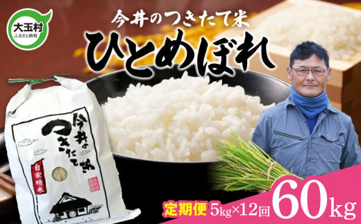 【 令和6年産 新米 】【 今井のつきたて米 】  ひとめぼれ 60ｋｇ （ 毎月 5ｋｇ × 12回 ）【OT08-015-R6】 福島県 大玉村 令和6年 米 今井農園