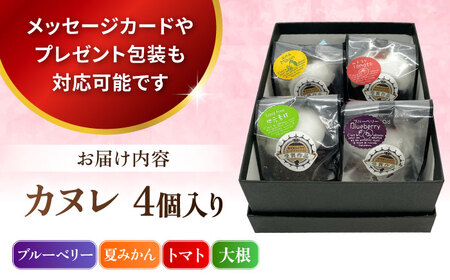 カヌレセット４個入（ブルーベリーカヌレ 夏みかんカヌレ トマトカヌレ 大根カヌレ）お土産 コンテスト受賞作品 スイーツ 洋菓子 おしゃれ お取り寄せ おやつ プレゼント 贈り物 誕生日 アソート