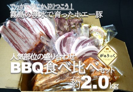 【でっかい肉にかぶりつこう！】人気部位盛り合わせBBQ食べ比べセット 約2.0・ バーベキューセット（焼肉・ロース厚切り・バラ厚切り・スペアリブ・豚トロバジル・豚タン・豚ハラミ）キャンプ、BBQ、アウトドアにBBQ肉セット