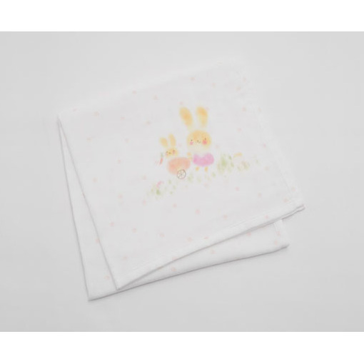 PGガーゼ　ブランケット 手描うさぎ親子 ベビー 赤ちゃん 用品 グッズ アイテム お出かけ 敷く 掛ける くるむ ガーゼケット コンパクト 外出 ベビーカー 上掛け 白 動物 _イメージ2