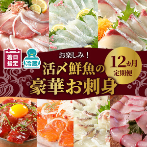【お楽しみ定期便】延岡産活〆鮮魚の豪華お刺身 12ヶ月定期便 着日指定 鮮魚 豪華柵 国産 刺身 新鮮 総重量 5800g ヒラメ 真鯛 カンパチ ブリ 漬け丼 マグロ サーモン メヒカリ はまち 季節 魚 湯引き 旬 鮮魚 海鮮 魚介類 冷蔵 九州 グルメ 送料無料 N019-YYG0191