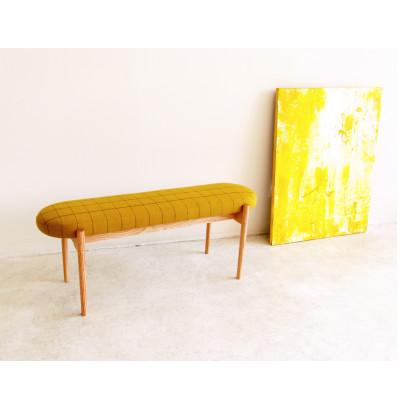 ふるさと納税 大川市 bolo stool Round M ベンチ【マスタード×チェック/栴檀/幅108cm】 |  | 02