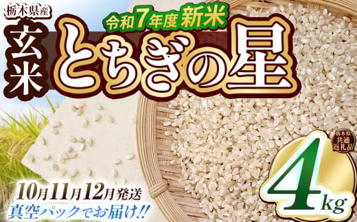 【栃木県共通返礼品】【先行予約】【12月発送】【数量限定】令和7年度新米 栃木県産とちぎの星（玄米真空パック） 2kg×2  | 玄米 精米 お米 コメ とちぎの星 先行予約 ブランド米 栃木県 特産品  下野市 送料無料