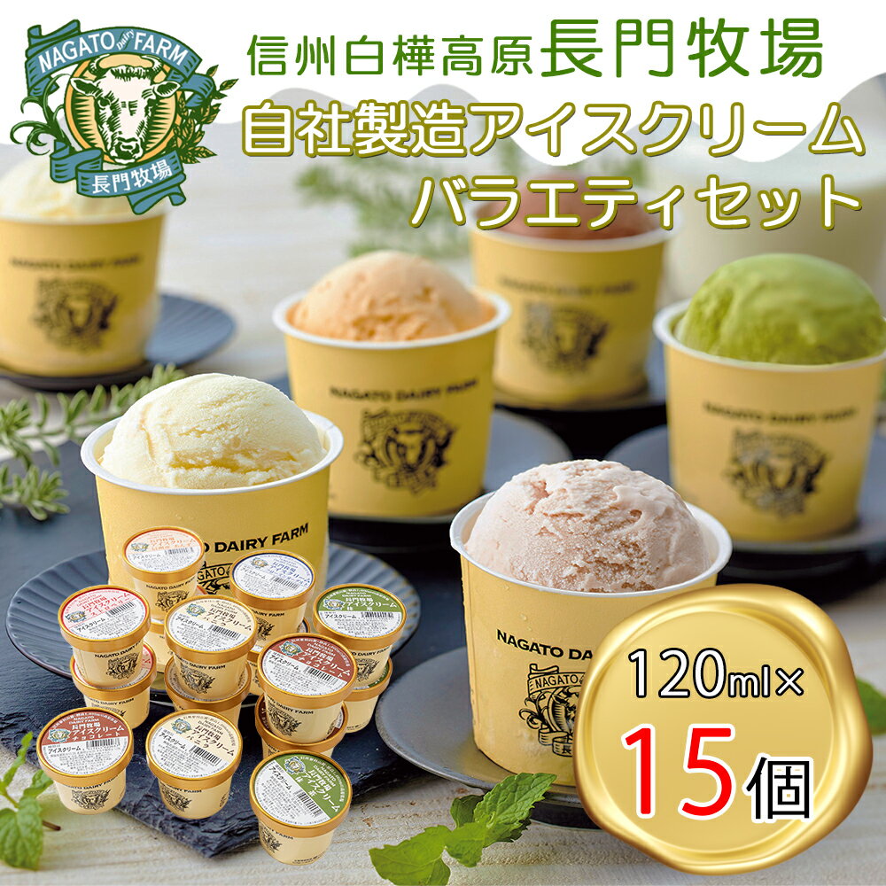 【ふるさと納税】長門牧場　自社製造アイスクリーム　贅沢バラエティセット15個　人気スイーツ　濃厚ミルク　直送　牛乳　生乳　国産　夏ギフト　長野県　贈答品　お土産　お中元　お歳暮　クリスマス