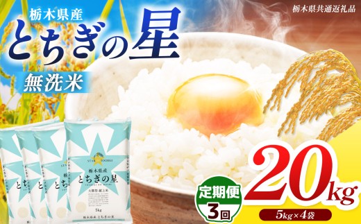 【栃木県共通返礼品】【先行予約】【令和8年度産】【定期3回】訳あり 栃木県産 とちぎの星  無洗米 5kg×4 20kg | 定期便 選べる ふるさと 納税 コシヒカリ とちぎの星 お米 精米 無洗米 ごはん ご飯 主食 日本米 kome 栃木県 共通返礼品 那珂川町 送料無料