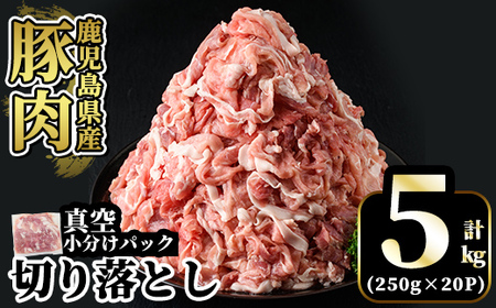 A5-033-D 国産！鹿児島県産豚肉切り落とし真空小分け 250g×20P(計5kg)【肉の豊楽】霧島市 豚肉 ぶたにく 豚 小分け 切り落とし 真空パック 切落し 冷凍 5kg