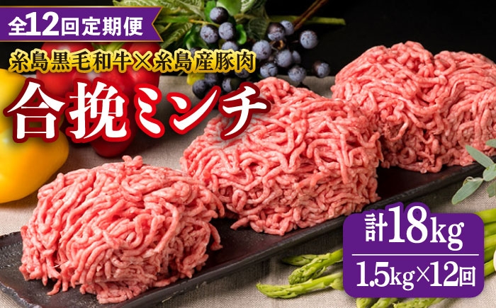 
                  【全12回定期便】【 牛豚合挽 ミンチ 】 A4ランク 糸島黒毛和牛 / 糸島産豚肉 合計1.5kg 糸島市 / 糸島ミートデリ工房 [ACA265]
                