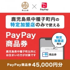 鹿児島県中種子町　PayPay商品券(45,000円分)※地域内の一部の加盟店のみで利用可