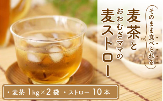 福井産六条大麦そのまま食べられる麦茶とおおむぎママの麦ストロー®★環境配慮商品★ 【お茶 茶 エコ 脱プラスチック 国産 六条大麦 香り】[A-034002]