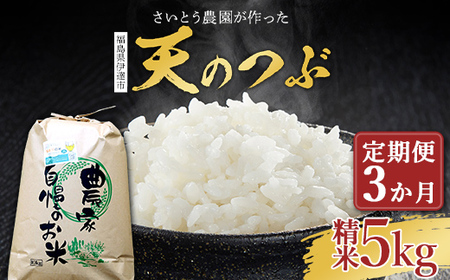 〈定期便〉さいとう農園が作った天のつぶ 精米5kg×3か月 白米 【先行予約】2026年11月下旬より順次発送 ご飯 ごはん ライス 伊達市 F20C-920