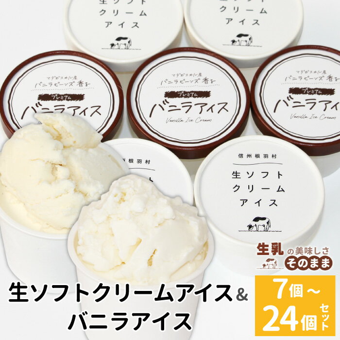 【ふるさと納税】生ソフトクリーム＆バニラアイス 7個 16個 24個 食べ比べ 着色料不使用 80ml アイスクリーム 詰め合わせ 即日発送 アイス ギフト バニラ ミルク ご当地アイス 根羽村 ネバーランド ランキング 入賞