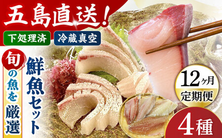【12回定期便】【冷蔵】【下処理済】鮮魚ボックス4種 五島市/金沢鮮魚[PEP017] 金澤仕立て  鮮魚 冷蔵 真空パック 新鮮 下処理済み 海鮮 刺身 セット