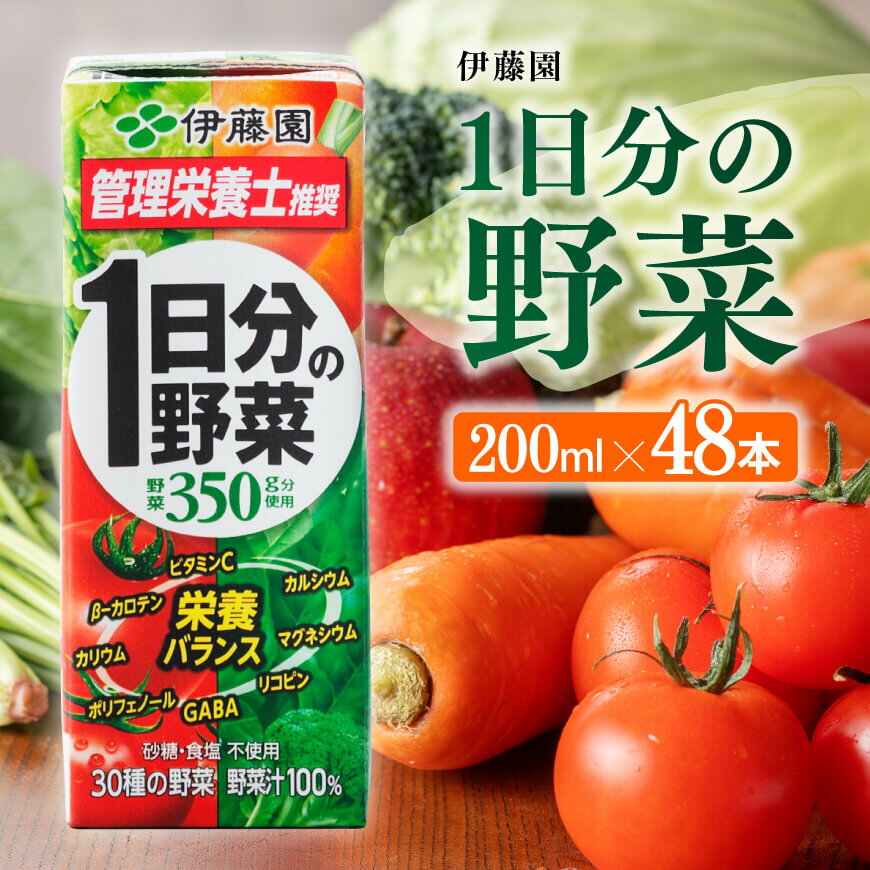 【ふるさと納税】※レビューキャンペーン※伊藤園 1日分の野菜（紙パック）200ml×48本 【 送料無料 紙 バック 野菜汁100％ トマト リコピン 備蓄 野菜飲料 野菜ジュース ミックスジュース 飲料類 果汁飲料 セット ジュース ソフトドリンク ケース 飲みもの E7343】
