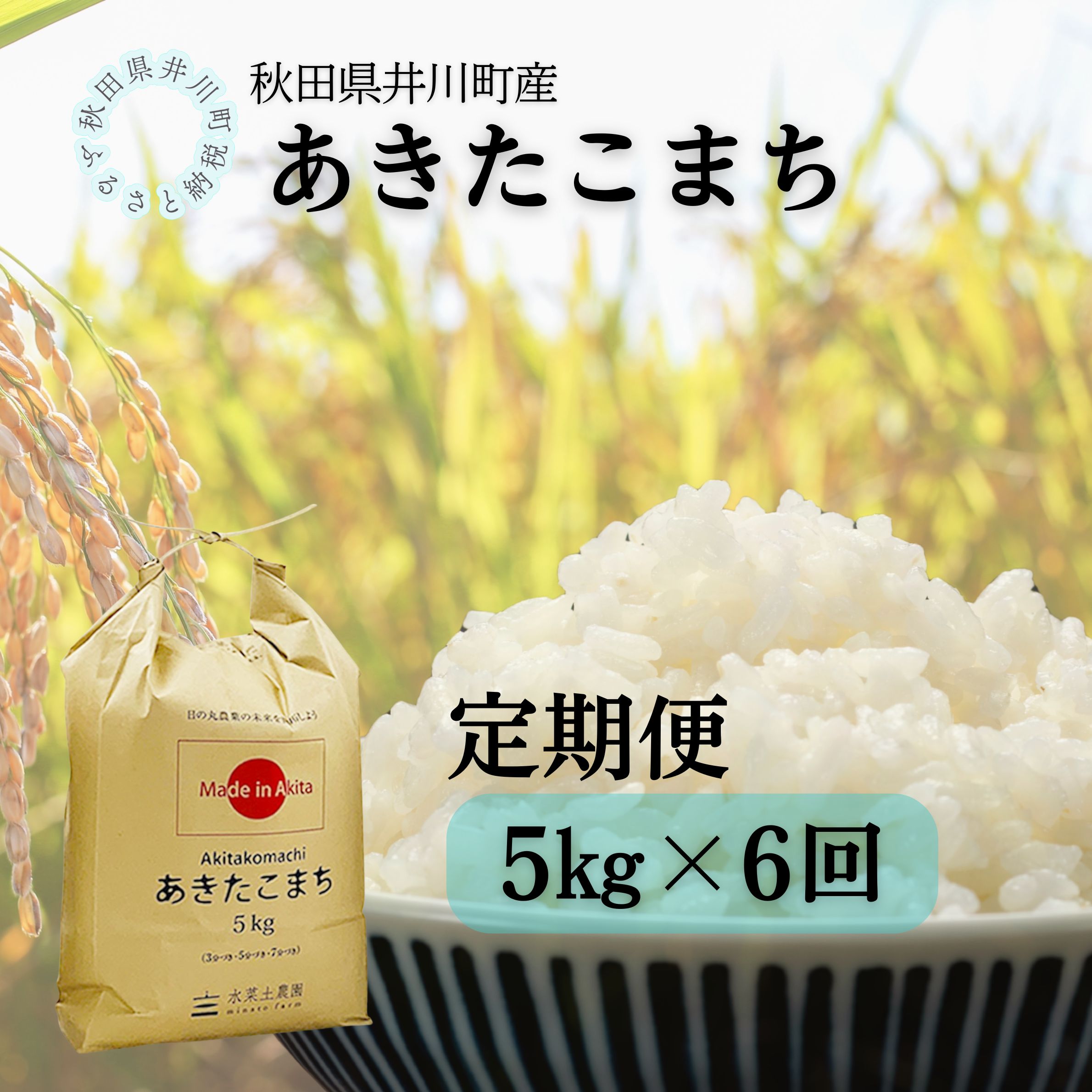 【定期便】井川町産　あきたこまち5kg×6回
