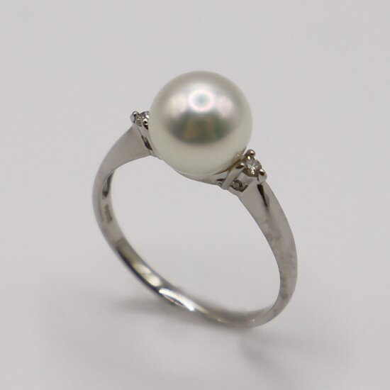 【ふるさと納税】1983 Pt 　あこや本真珠8.0mmup　ダイヤモンド0.04ct 　リング