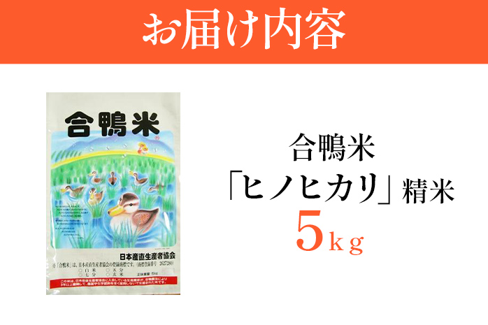 令和7年産 新米予約 合鴨米「ヒノヒカリ」（精米・5kg） ※2025年10月より順次出荷予定 BI02