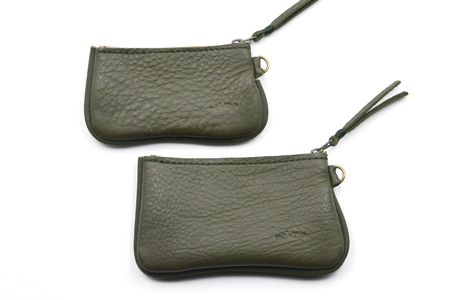益子の革工房maharoのファスナーコインケース・カードケースセット　オリーブグリーン｜栃木県 益子町 ふるさと納税 コインケース カードケース 2個セット 牛革 手作り（AX133-6）
