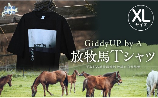自社牧場撮影 GiddyUP by A放牧馬Tシャツ　【XL】 【ふるさと納税 人気 おすすめ ランキング 競馬 競走馬 引退馬 G1 シャツ Tシャツ 馬産地 北海道 平取町 送料無料】　BRTX001-4