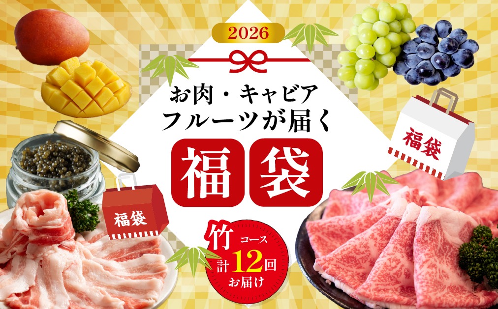 【定期便・全12回】新春おたのしみ 福袋 竹（牛肉 豚肉 鶏肉 果物 フルーツ 2026 限定 定期便 宮崎 小林市）