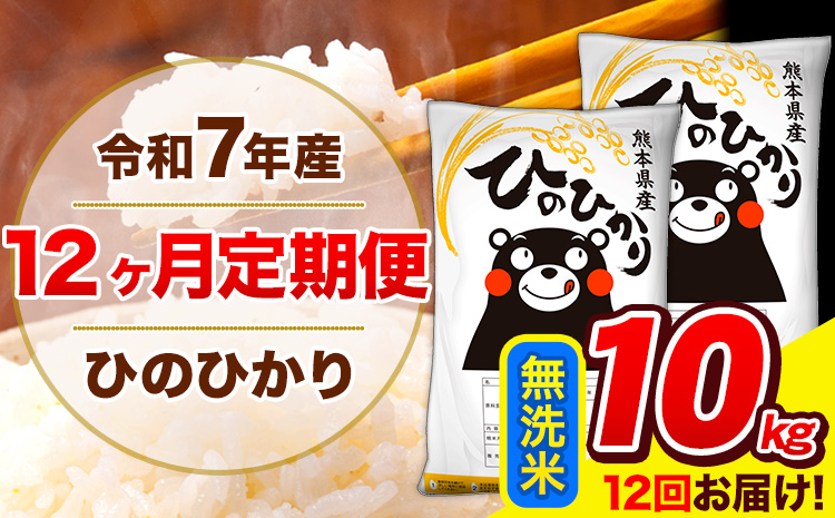 米 令和7年産 ひのひかり 【12ヶ月定期便】 無洗米  10kg (5kg×2袋) 計12回お届け 《お申込み翌月から出荷》 熊本県産 無洗米 精米 ひの 米 こめ お米 熊本県 長洲町