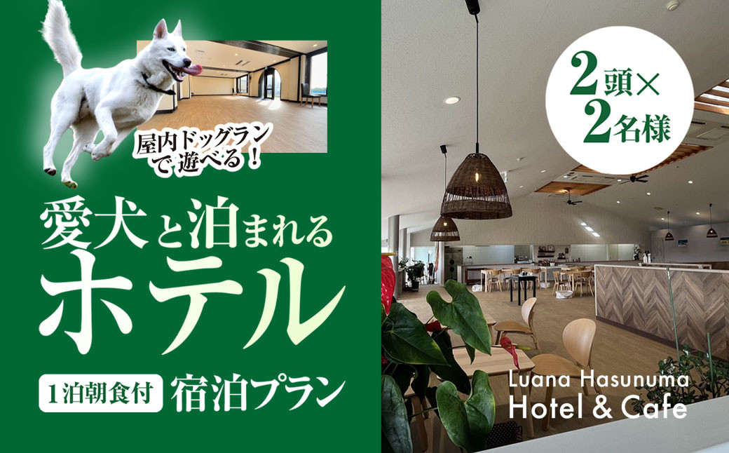 
            愛犬と泊まれるホテル Luana Hasunuma HOTEL&CAFE 1泊朝食付宿泊プラン（2頭･2名様）／ホテル 宿泊 カフェ  愛犬と一緒に泊まれる ペットと泊まれる宿 ドッグラン 愛犬 犬 小型犬 中型犬 自然 蓮沼海岸 千葉県 千葉県山武市 SMCD001
          