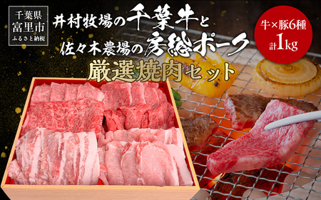 井村牧場の千葉牛と佐々木農場の房総ポーク厳選焼肉セット 9種 計1kg（千葉牛：上カルビ・並カルビ・上赤身・並赤身150g×4　房総ポーク：ロース・バラ200ｇ×2 ）【 ふるさと納税 人気 おすすめ ランキング 牛肉 牛 和牛 豚肉 豚 千葉牛 房総ポーク 霜降り 赤身 ロース バラ ブランド肉 焼肉 ギフト 千葉県 富里市 送料無料 】 TMAD004