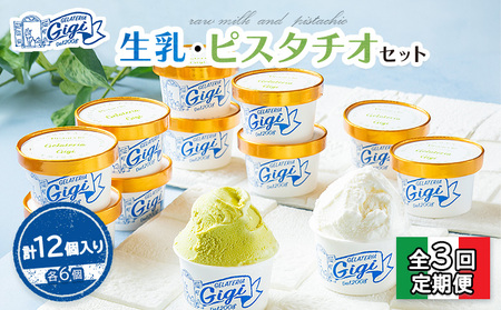 【定期便：全3回】Gigiの生乳イタリアンジェラート6個イタリア産ピスタチオ6個セット(計12個入り)【43006601】