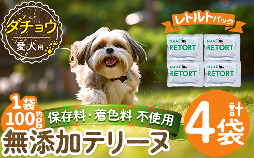 a1090-B ＜保存料・着色料 不使用＞愛犬用無添加テリーヌ レトルトパック ダチョウテリーヌ4袋(1袋約100g・合計約400g)【Nフードサービス】姶良市 ダチョウ テリーヌ 犬 ドッグ ペット フード エサ レトルト おやつ ごはん ご飯 間食 ご褒美