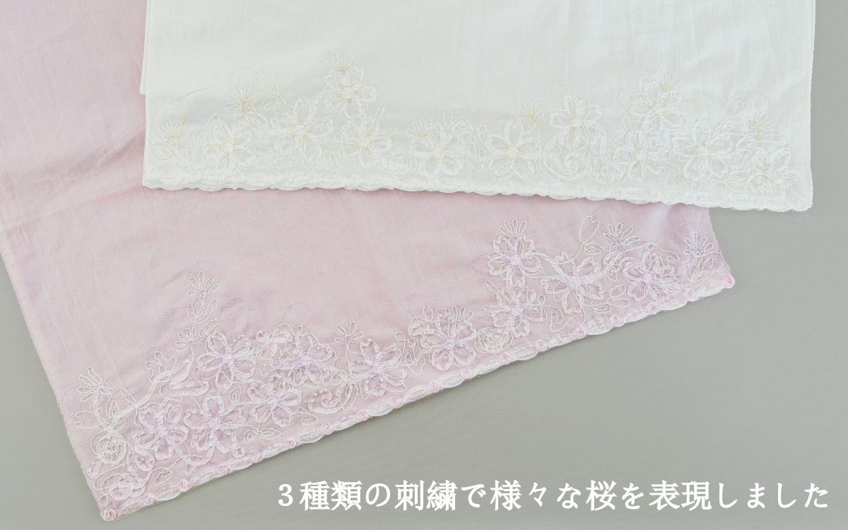ストール さくら柄 刺繍ストール オーガニックコットン ( ホワイト  ) レディース 日本製 | サクラ 桜 おしゃれ シンプル マフラー 春夏 春 夏 プレゼントギフト 母の日 新潟県 五泉市 有