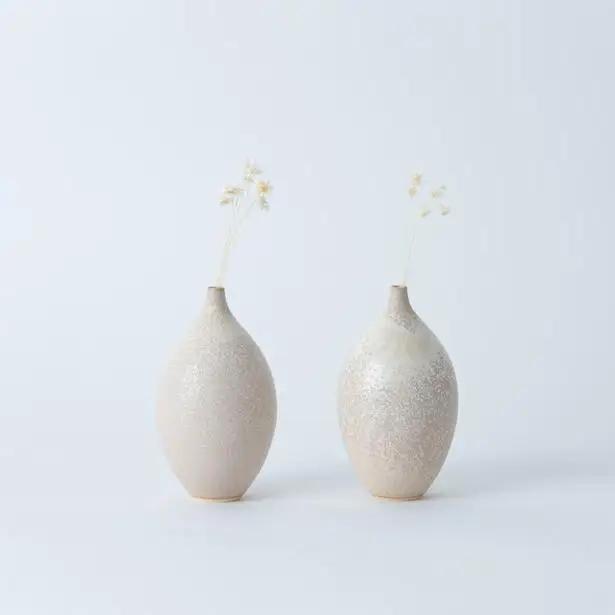 【瑞光窯-ZUIKOU-】フラワーベース＆ドライフラワー　No.002 Ecru Beige × スターフラワー｜京都 清水焼 インテリア おしゃれ 人気