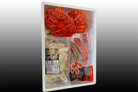 花咲かに400g前後～550g前後×1尾、タコから揚げ250g×1P、紅鮭5切×1P A-76033