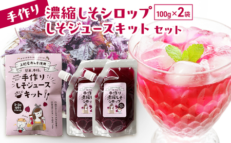 手作り濃縮しそシロップ100g×2袋とジュースキットセット 紫蘇 紫蘇ジュース しそジュース 保存料不使用 着色料不使用 無農薬 上越市