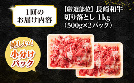 【全2回定期便】【訳あり】【A4~A5ランク】長崎和牛 切り落とし 1kg(500g×2パック）《壱岐市》【株式会社MEAT PLUS】 肉 牛肉 黒毛和牛 焼き肉 ご褒美 冷凍配送 訳あり A5 黒