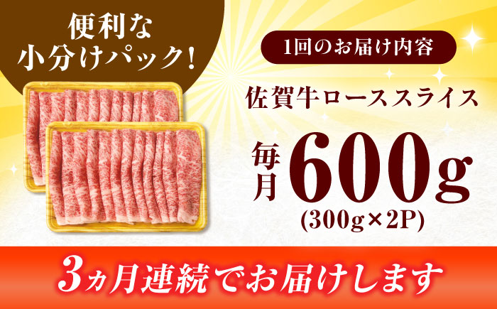 【全3回定期便】小分けが嬉しい！ 艶さし 佐賀牛 ローススライス 600g（300g×2P） 吉野ヶ里町 [FDB054]