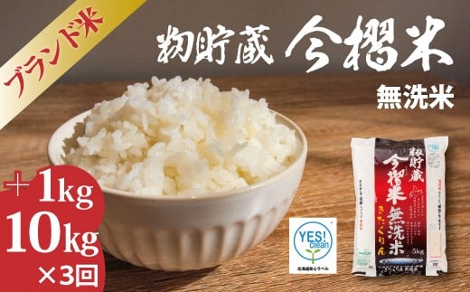 【北海道　産地直送！　定期便】ＪＡ当麻ブランド米　今摺米きたくりん無洗米　令和7年産　11kg×3回コース