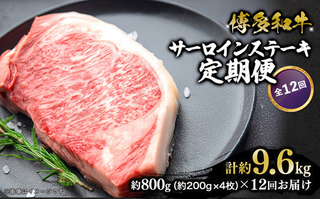 博多和牛 サーロインステーキ 定期便全12回 計約9.6kg 肉 お肉 和牛 牛 牛肉 焼肉 ステーキ バーベキュー BBQ 200g 4枚 800g 定期便 12回 福岡県 八女市 072-T135