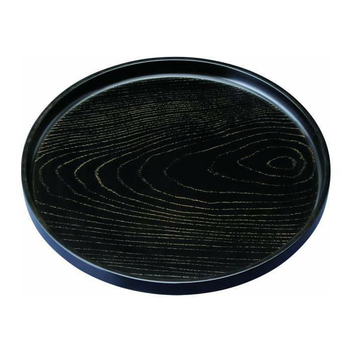 【ふるさと納税】丸盆 27cm 金彩 黒ケヤキ杢 ノンスリップ ［YG439］ | 工芸品 日用品 キッチン お盆 送料無料 おすすめ 人気